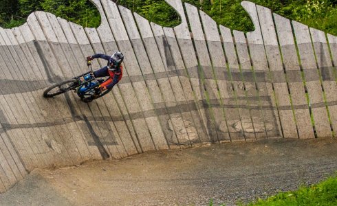 Sandra on the wall ride in Leogang