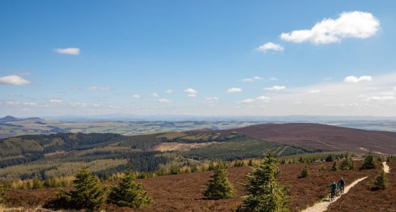 e bikes on a huge climb in the tweed valley