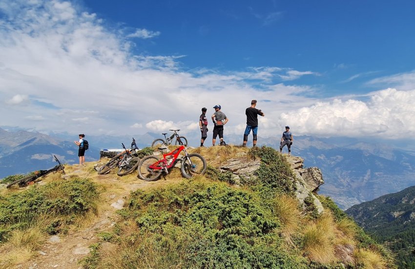 Riding the Pila Ridge Line on the Atlas Ride Co Aosta Valley Backcountry Tour